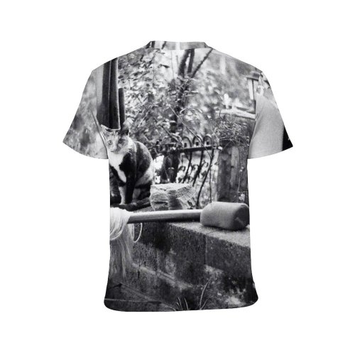 yanfind Adult Full Print T-shirts (men And Women) Attentive Balcony Border Brick Building Bw Cat Countryside Fauna Fence Fluff