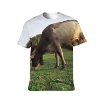 yanfind Adult Full Print T-shirts (men And Women) Field Agriculture Farm Grass Grassland Milk Bull Rural Farmland Pasture Cattle
