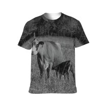 yanfind Adult Full Print T-shirts (men And Women) Field Countryside Agriculture Farm Grass Grassland Milk Bull Rural Cattle Hayfield Pastoral