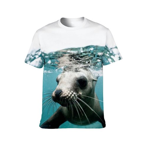 yanfind Adult Full Print T-shirts (men And Women) Portrait Fauna Habitat Marine Wildlife Ocean Sea Seal Swim Underwater Wild