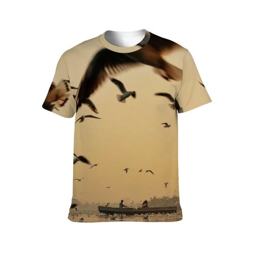 yanfind Adult Full Print T-shirts (men And Women) Beak Bird Boat Calm Cloudless Creature Distant Evening Feather Flight Flock Fly