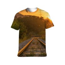 yanfind Adult Full Print T-shirts (men And Women) Clouds Cloudy Country Distance Infrastructure Iron Landscape Outdoors Path Railroad Railway