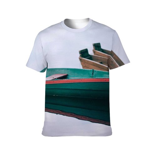 yanfind Adult Full Print T-shirts (men And Women) Aqua Boat Calm Canal Channel Cloud Cloudy Embankment Fishing Flow Gloomy Lake