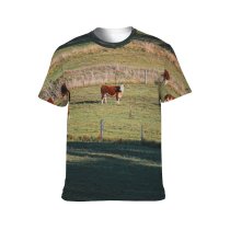 yanfind Adult Full Print T-shirts (men And Women) Landscape Field Agriculture Grass Grassland Cow Horse Rural Farmland Pasture Cattle