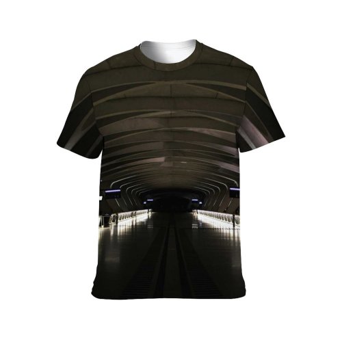 yanfind Adult Full Print T-shirts (men And Women) Ceiling Complex Construction Contemporary Corridor Dark Departure Design Destination District Empty Engineering