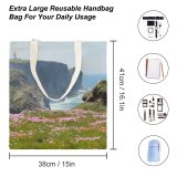 yanfind Great Martin Canvas Tote Bag Double Cliff Outdoors Field Grassland Promontory Scenery Ireland Ocean Sea Land Countryside Grey white-style1 38×41cm
