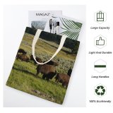 yanfind Great Martin Canvas Tote Bag Double Cattle Cow Field Grassland Outdoors Countryside Farm Meadow Rural Lamar Valley Wyoming white-style1 38×41cm
