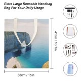 yanfind Great Martin Canvas Tote Bag Double Cliff Outdoors Promontory Étretat Francia Scenery Sea Ocean Coast Sand Summer France white-style1 38×41cm