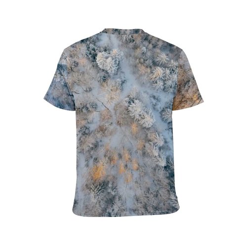 yanfind Adult Full Print T-shirts (men And Women) Above Aerial Shot Daylight Forest Frost Frozen Outdoors Path Snow Trees