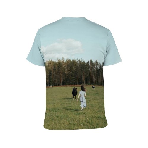 yanfind Adult Full Print T-shirts (men And Women) Agriculture Cattle Cow Dairy Farm Farmland Field From Behind Landscape Lawn Meadow