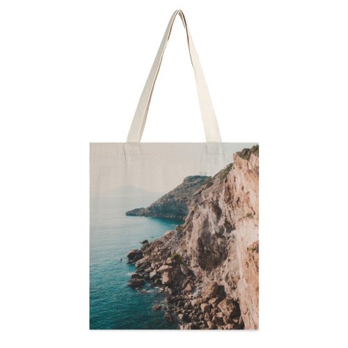 yanfind Great Martin Canvas Tote Bag Double Cliff Promontory Outdoors Greece Sea Ocean Landscape Travel Vacation Seascape Seaside white-style1 38×41cm