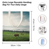 yanfind Great Martin Canvas Tote Bag Double Cattle Cow Field Grassland Outdoors Countryside Farm Rural Grazing Meadow Pasture Ranch white-style1 38×41cm