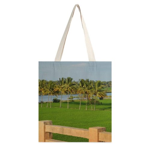 yanfind Great Martin Canvas Tote Bag Double Field Outdoors Grassland Countryside Kerala India Paddy Bench Furniture Rural Summer Grass white-style1 38×41cm