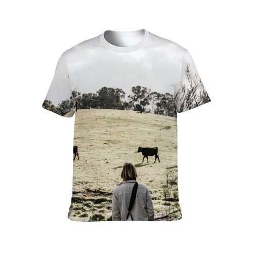 yanfind Adult Full Print T-shirts (men And Women) Adventure Anonymous Country Countryside Cow Daytime Explore Faceless Farmland Field Flora Grass