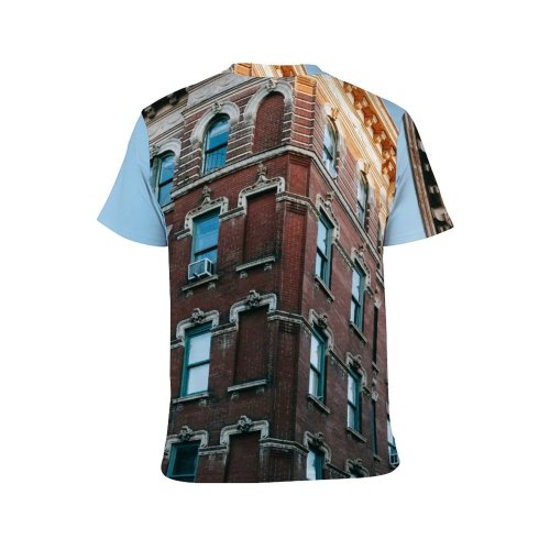 yanfind Adult Full Print T-shirts (men And Women) Accommodation Apartment Architecture Sky Brick Wall Building City Classic Cloudless Construction