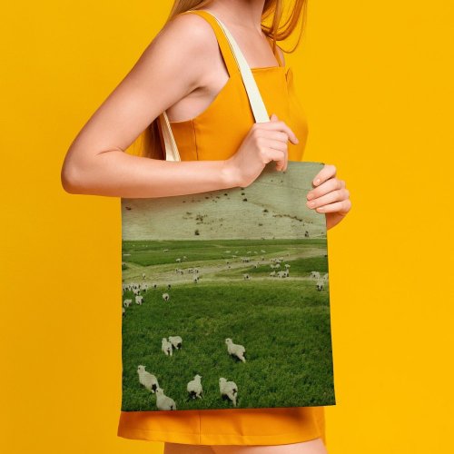 yanfind Great Martin Canvas Tote Bag Double Field Grassland Outdoors Sheep Countryside Farm Rural Grazing Meadow Pasture Ranch Christchurch white-style1 38×41cm