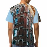 yanfind Adult Full Print T-shirts (men And Women) Accommodation Apartment Architecture Sky Brick Wall Building City Classic Cloudless Construction