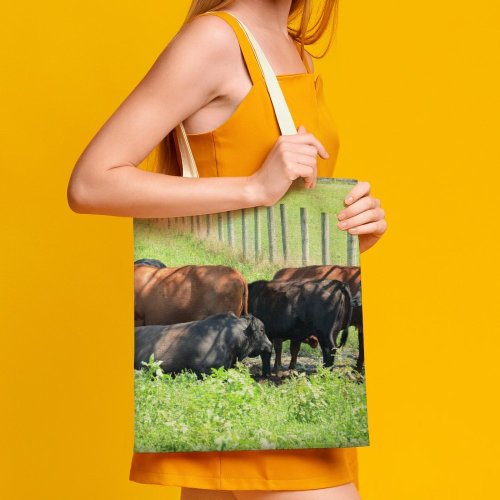 yanfind Great Martin Canvas Tote Bag Double Cattle Cow Grassland Field Outdoors Bull Angus Countryside Farm Rural Meadow Pasture white-style1 38×41cm