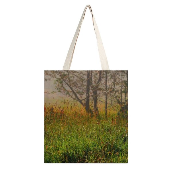 yanfind Great Martin Canvas Tote Bag Double Field Grassland Outdoors Plant Countryside Farm Meadow Rural Tree Grass Land Fog white-style1 38×41cm