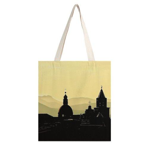 yanfind Great Martin Canvas Tote Bag Double Dome Architecture Building Spire Steeple Italy Sunset Sant'agata De' Goti Silhouette white-style1 38×41cm