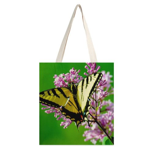 yanfind Great Martin Canvas Tote Bag Double Butterfly Flower Plant Flora Lilac Insect Invertebrate Swallowtail Wing Colorful Bug white-style1 38×41cm