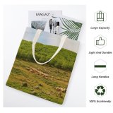 yanfind Great Martin Canvas Tote Bag Double Field Outdoors Grassland Countryside Farm Pasture Rural Sheep Ranch Meadow Grazing Yaylack white-style1 38×41cm