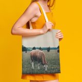 yanfind Great Martin Canvas Tote Bag Double Cow Cattle Field Grassland Outdoors Meadow Countryside Farm Rural Pasture Ranch Grazing white-style1 38×41cm