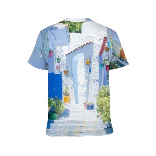 yanfind Adult Full Print T-shirts (men And Women) Africa Aged Architecture Bloom City Building Chefchaouen Colorful Construction Decor Design