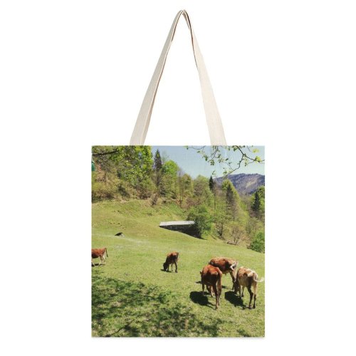 yanfind Great Martin Canvas Tote Bag Double Field Grassland Outdoors Cattle Cow Countryside Farm Rural Meadow Pasture Ranch Grazing white-style1 38×41cm