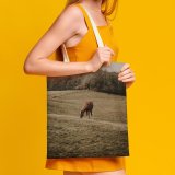 yanfind Great Martin Canvas Tote Bag Double Field Grassland Outdoors Countryside Farm Rural Grazing Meadow Pasture Ranch Horse France white-style1 38×41cm