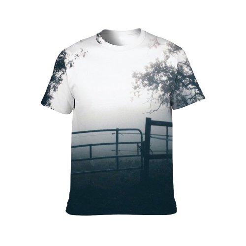 yanfind Adult Full Print T-shirts (men And Women) Aged Branch Bw Cloudy Space Countryside Evening Fence Fog Gate Gloomy Grow