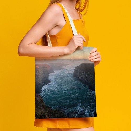 yanfind Great Martin Canvas Tote Bag Double Cliff Outdoors Promontory Ocean United States Sea Grey Mendocino Calm Golden Hour white-style1 38×41cm