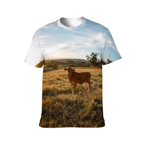 yanfind Adult Full Print T-shirts (men And Women) Agriculture Calm Cattle Cloudy Country Countryside Cow Creature Curious Dawn Ecology Farm