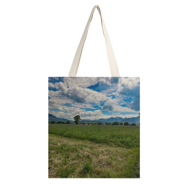 yanfind Great Martin Canvas Tote Bag Double Field Grassland Outdoors Countryside Farm Rural Meadow Land Grass Plant Pasture Cloud white-style1 38×41cm