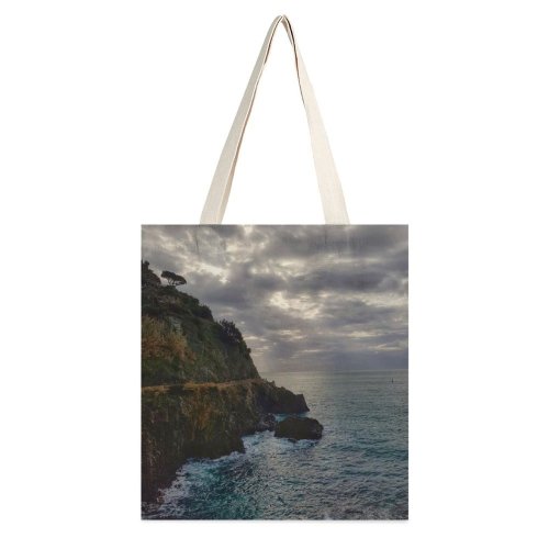 yanfind Great Martin Canvas Tote Bag Double Cliff Outdoors Promontory Cinque Terre Italy Ocean Sea Grey Public Domain white-style1 38×41cm