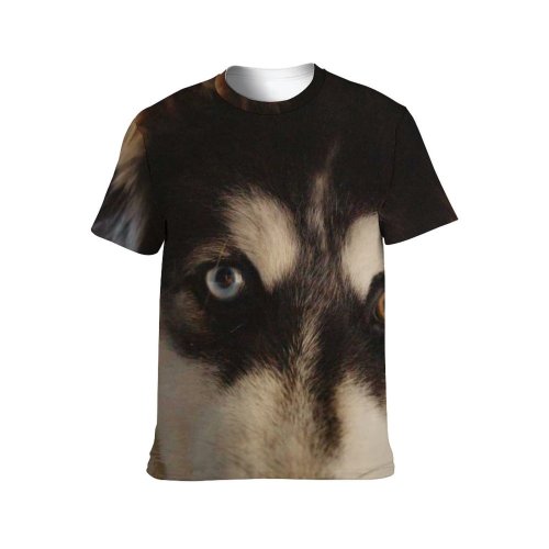 yanfind Adult Full Print T-shirts (men And Women) Adorable Portrait Canidae Cute Dog Face Fur Furry Heterochromia Pedigree Pet Snout