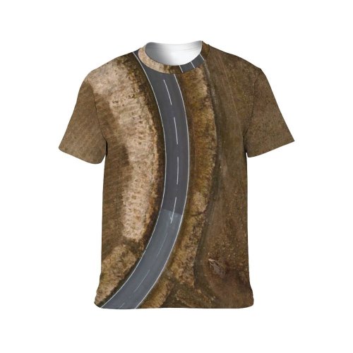 yanfind Adult Full Print T-shirts (men And Women) Adventure Aerial Shot Asphalt Bird's Car Country Road Countryside Curve Curvy