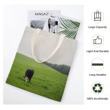 yanfind Great Martin Canvas Tote Bag Double Field Grassland Outdoors Cattle Cow Countryside Farm Rural Pasture Meadow Scotland Grazing white-style1 38×41cm