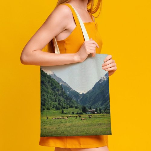 yanfind Great Martin Canvas Tote Bag Double Cow Cattle Field Outdoors Grassland Kaprun Rural Farm Countryside Meadow Pasture Ranch white-style1 38×41cm