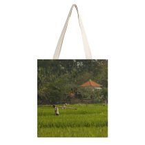 yanfind Great Martin Canvas Tote Bag Double Field Grassland Outdoors Countryside Paddy Bali Plant Vegetation Rural Land Ricefield Aircraft white-style1 38×41cm