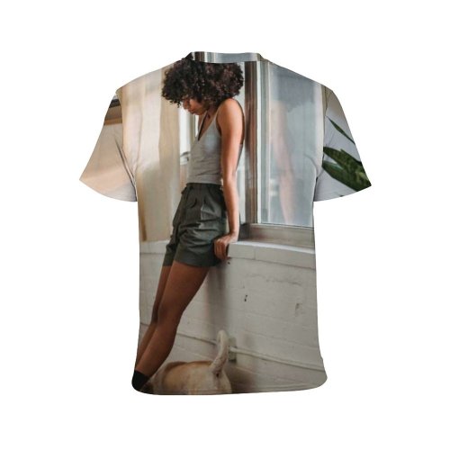yanfind Adult Full Print T-shirts (men And Women) Adorable Affection Afro Anonymous Calm Casual Creature Dog Ethnic Faceless