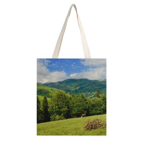 yanfind Great Martin Canvas Tote Bag Double Field Outdoors Grassland Cattle Cow Countryside Farm Rural Meadow Peja Pasture Ranch white-style1 38×41cm