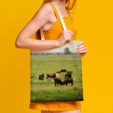 yanfind Great Martin Canvas Tote Bag Double Field Grassland Outdoors Cattle Cow Countryside Farm Grazing Meadow Pasture Ranch Rural white-style1 38×41cm