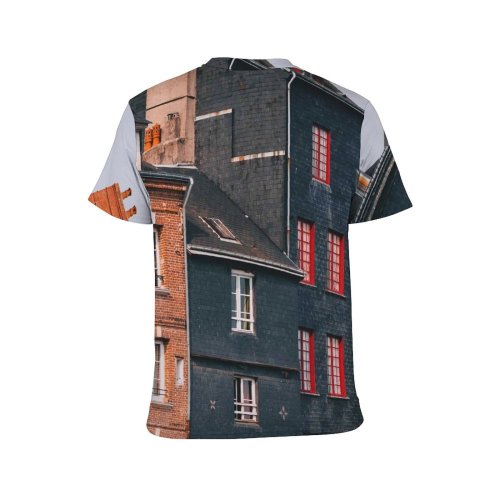 yanfind Adult Full Print T-shirts (men And Women) Accommodation Aged Ancient Architecture Brick Wall Building Calm City Cloudy Design District