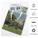 yanfind Great Martin Canvas Tote Bag Double Field Grassland Outdoors Elephant Wildlife Little Governors Camp Kenya Countryside Farm Rural white-style1 38×41cm