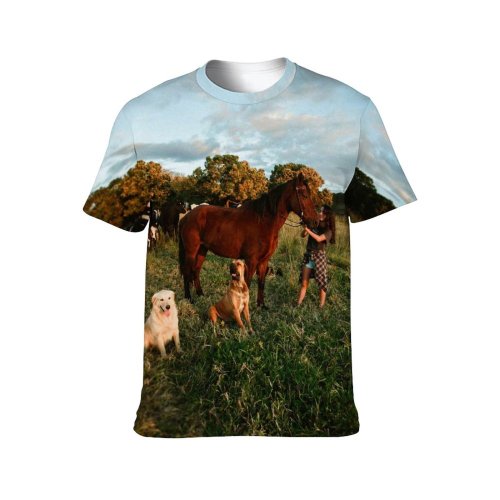 yanfind Adult Full Print T-shirts (men And Women) Agriculture Care Cattle Country Countryside Cow Creature Dog Equine Evening Farm