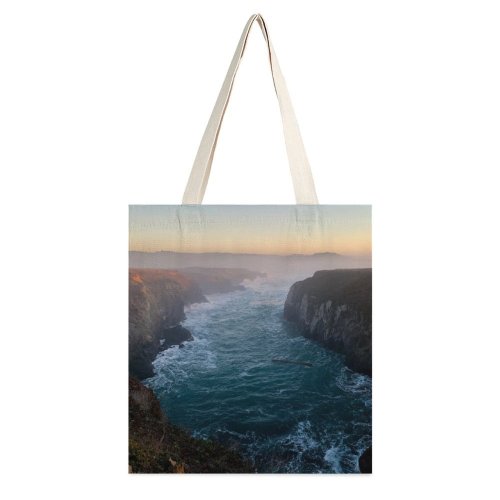 yanfind Great Martin Canvas Tote Bag Double Cliff Outdoors Promontory Ocean United States Sea Grey Mendocino Calm Golden Hour white-style1 38×41cm