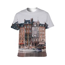 yanfind Adult Full Print T-shirts (men And Women) Aged Aqua Architecture Boat Brick Building Calm Canal Clean Coast Construction Cottage