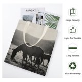 yanfind Great Martin Canvas Tote Bag Double Field Outdoors Grassland Countryside Farm Rural Grey Horse Pasture Meadow Ranch Grazing white-style1 38×41cm