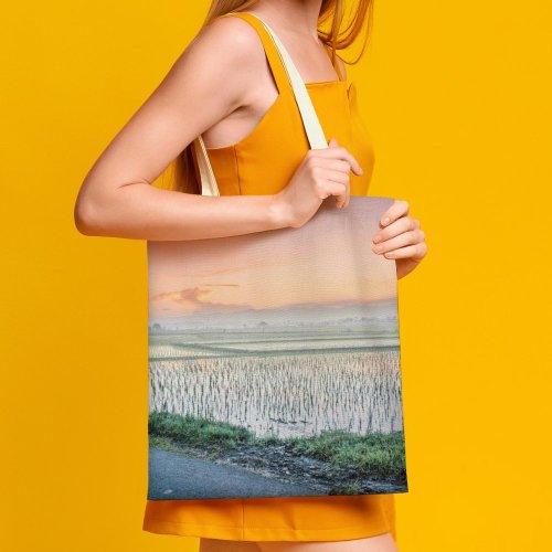 yanfind Great Martin Canvas Tote Bag Double Field Grassland Outdoors Countryside Paddy Land Plant Vegetation Road HDR Landscape Morning white-style1 38×41cm